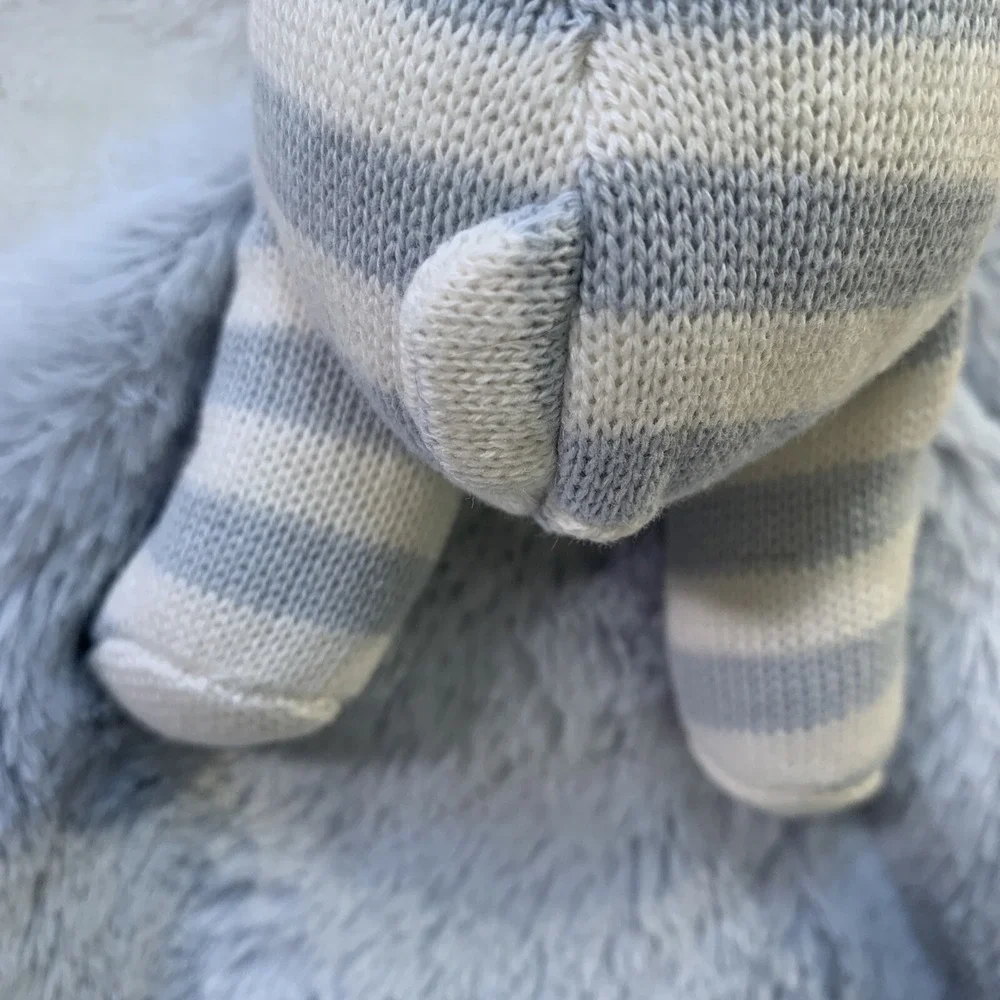 NUBY Blue Grey Knit Stripe‎ Bear Baby Blanket Furry Holding Security Lovey NWOT